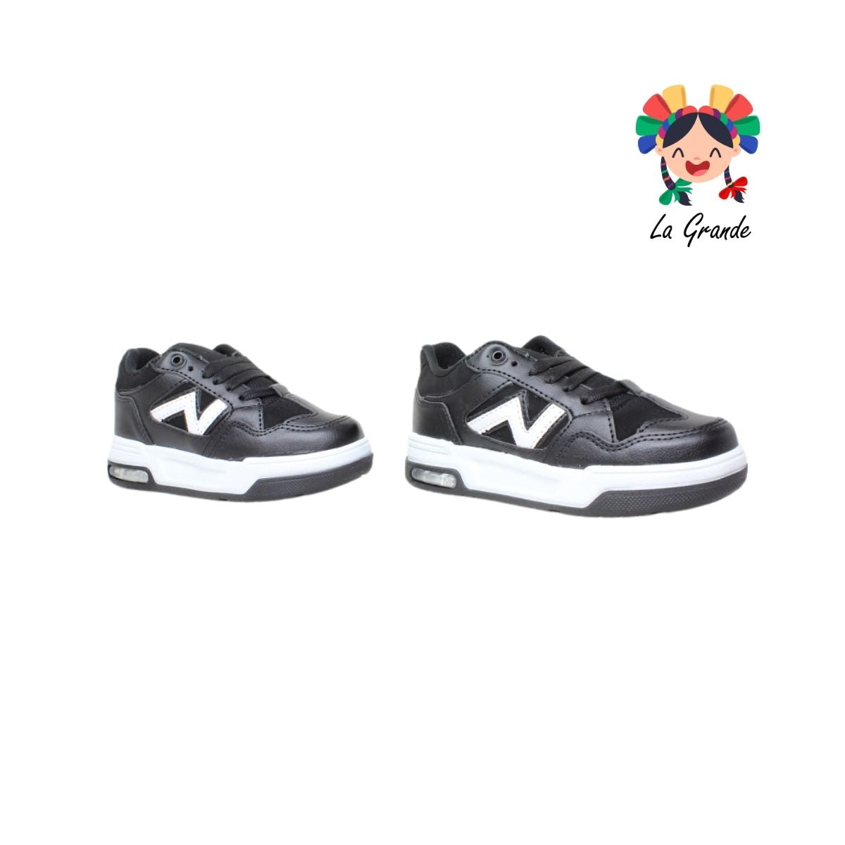 14000 FIRST Negro Blanco Sintético Tenis Casual para Niña y Niño