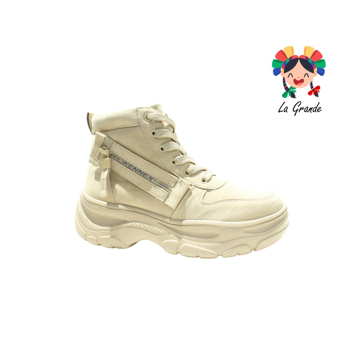 1403 PROKENNEX Beige Gamuza Bota Hiker con Plataforma para Dama
