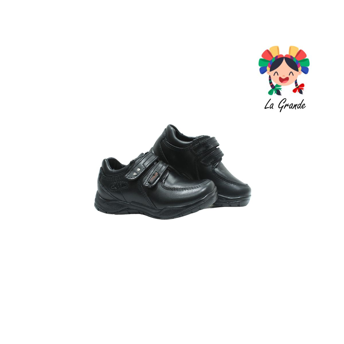 1406 NEVADA Negro Piel Zapato Escolar con Velcro para Niño