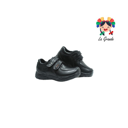 1406 NEVADA Negro Piel Zapato Escolar con Velcro para Niño