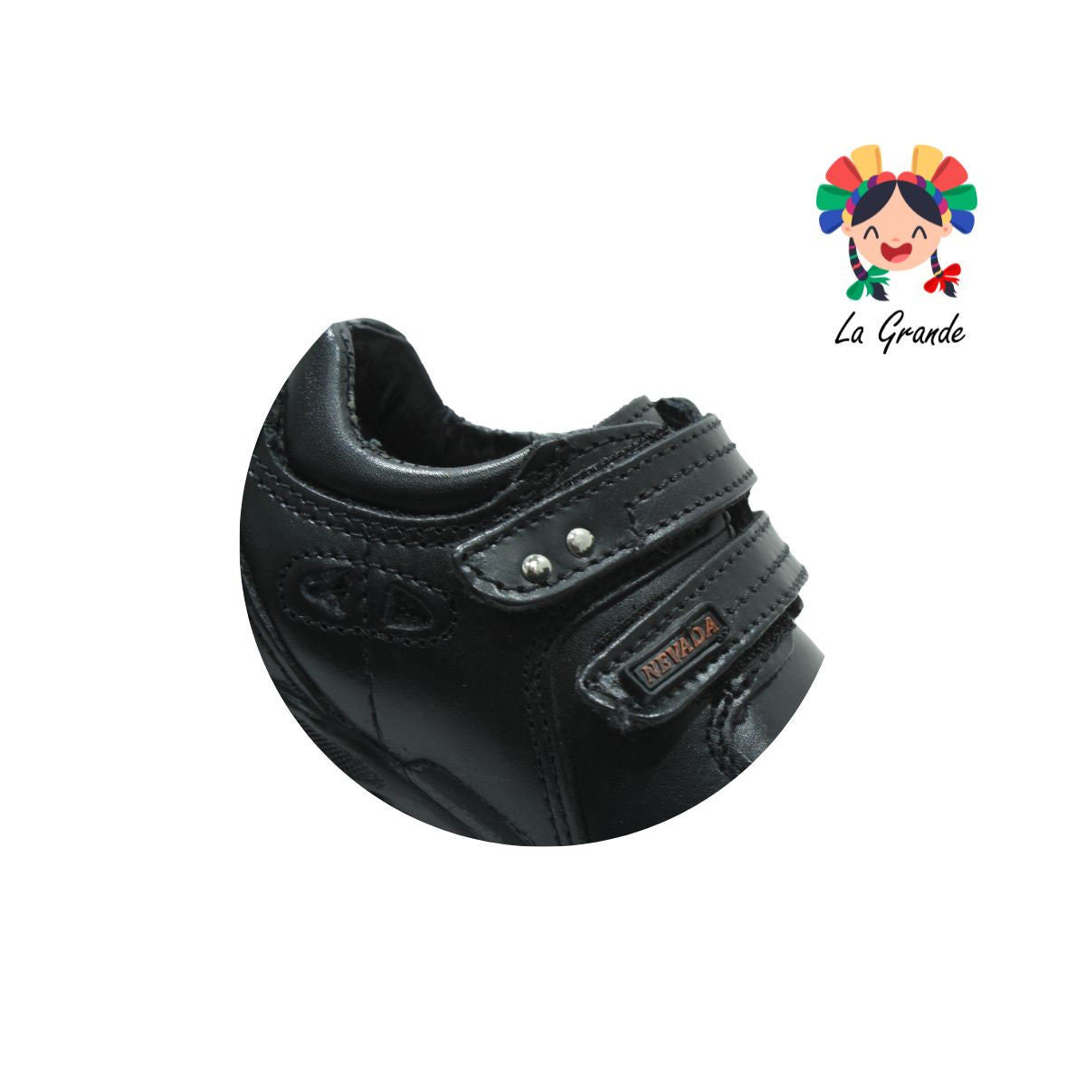 1406 NEVADA Negro Piel Zapato Escolar con Velcro para Niño