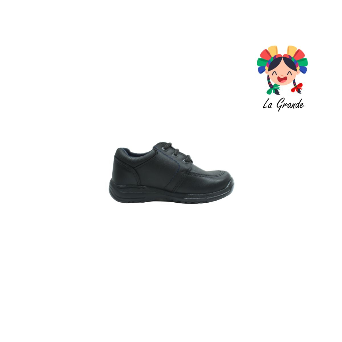 1406 NEVADA Negro Piel Zapato Escolar con Velcro para Niño