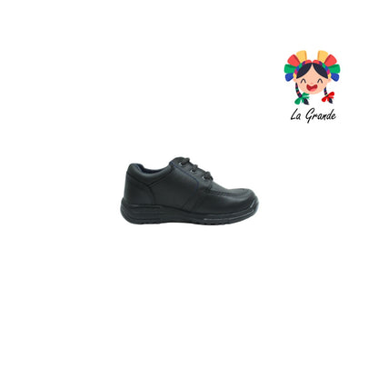1406 NEVADA Negro Piel Zapato Escolar con Velcro para Niño