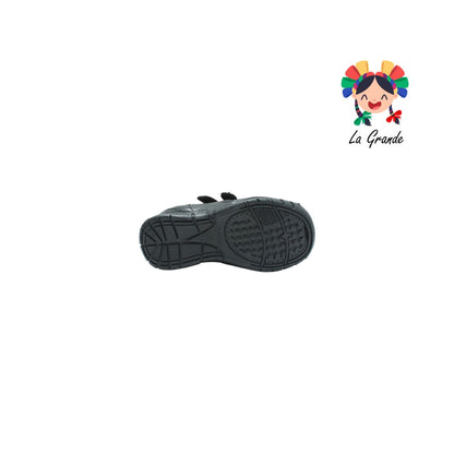1406 NEVADA Negro Piel Zapato Escolar con Velcro para Niño
