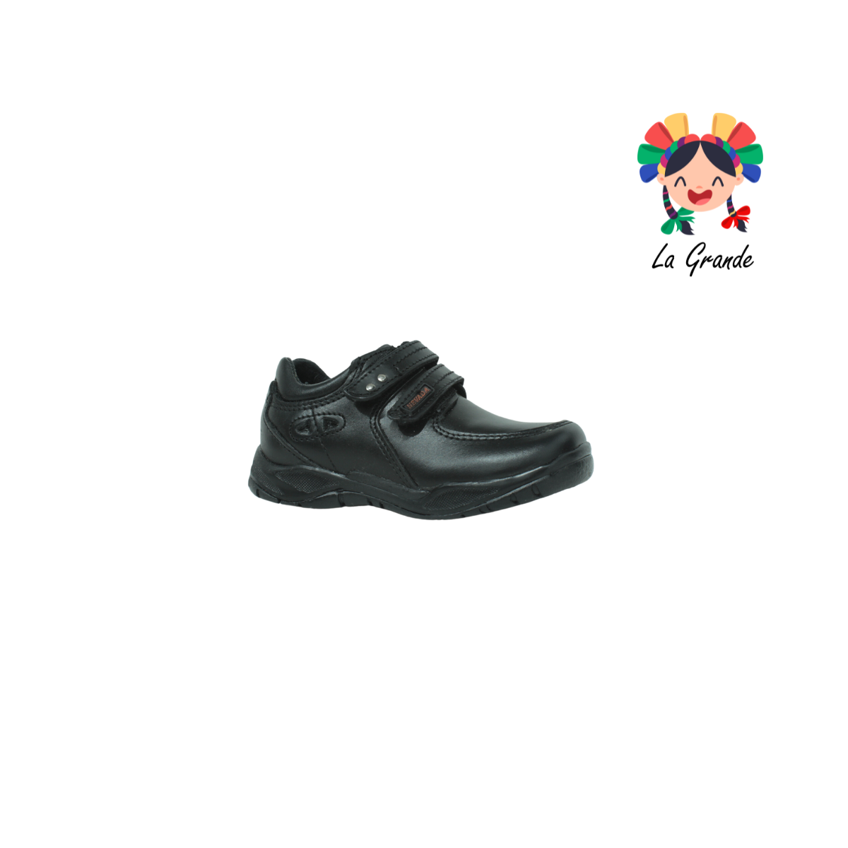 1406 NEVADA Negro Piel Zapato Escolar con Velcro para Niño