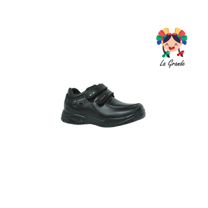 1406 NEVADA Negro Piel Zapato Escolar con Velcro para Niño