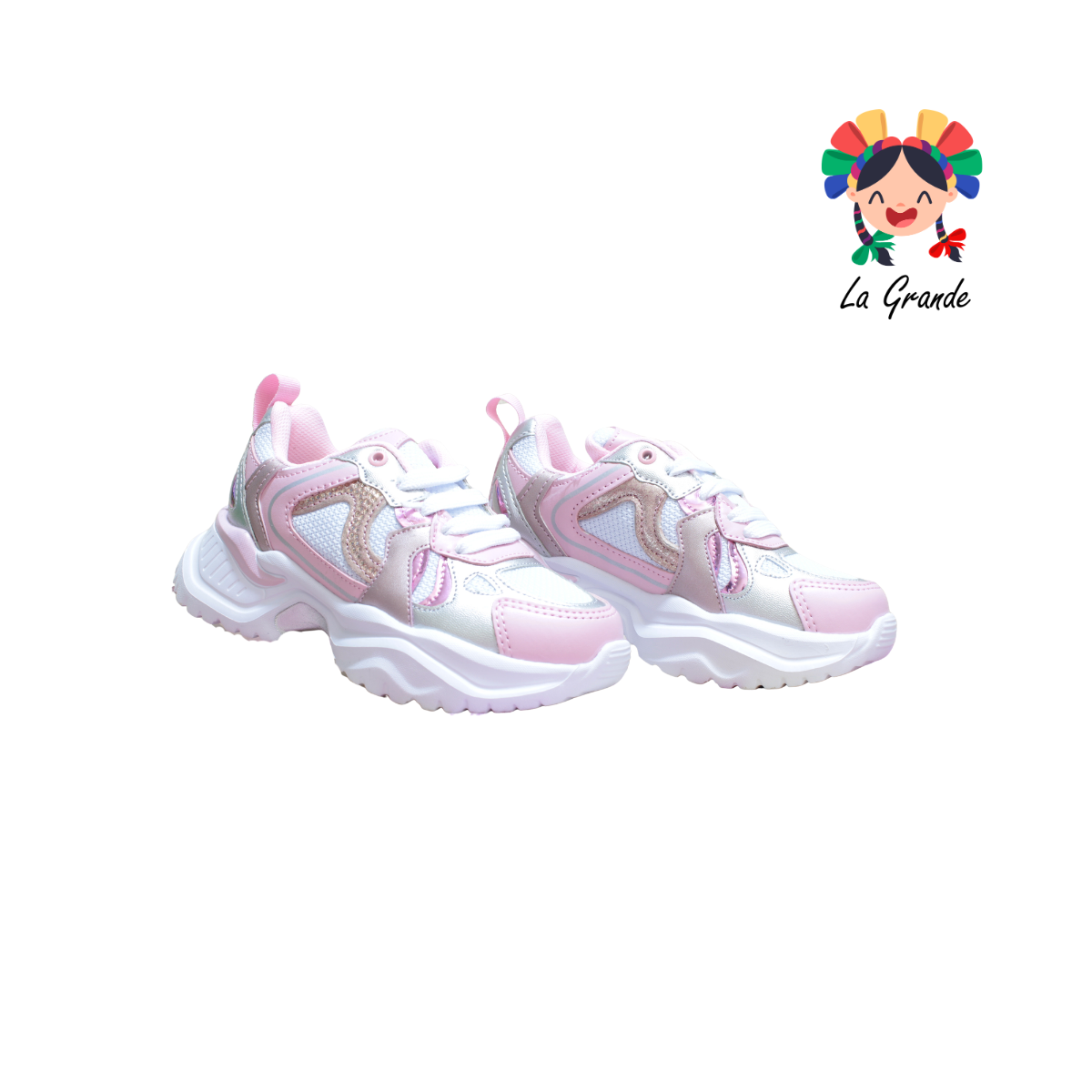 1822 ADIORA Bco Plata Rosa Tenis Deportivo para Niña