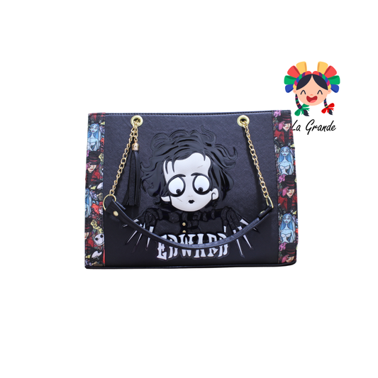 038 EDWAR LUCCIANA Bolsa Negro Casual Cuadrada con Cadena para Dama