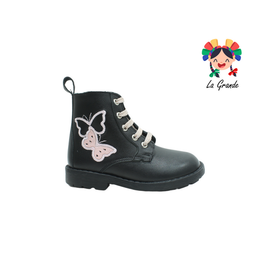 1438 DOGI Negro Piel Bota Casual para Niña