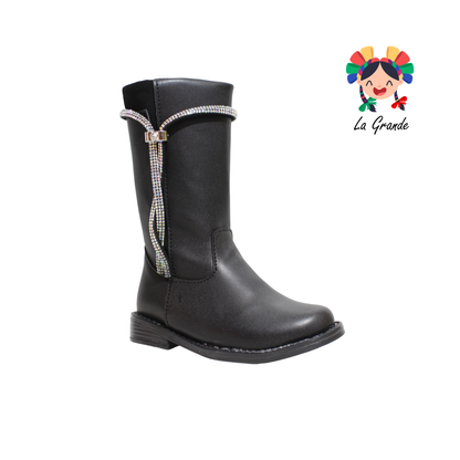 143 WENDY Negro Sintético Bota Alta con Brillos para Niña