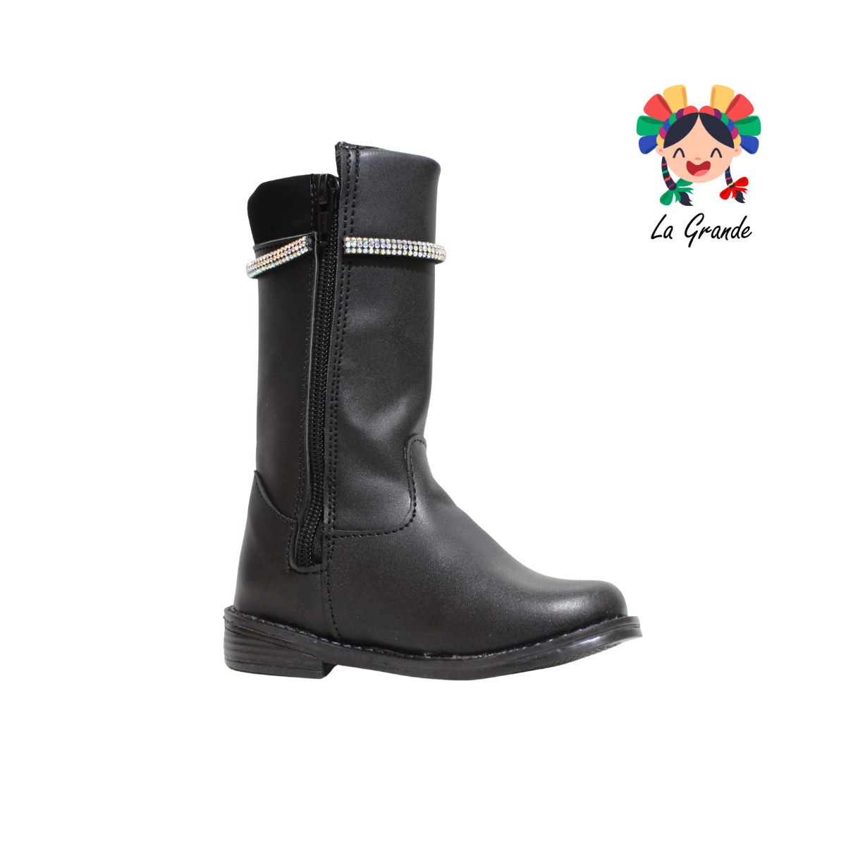 143 WENDY Negro Sintético Bota Alta con Brillos para Niña