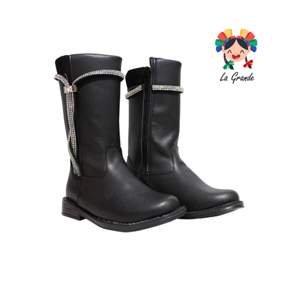 143 WENDY Negro Sintético Bota Alta con Brillos para Niña