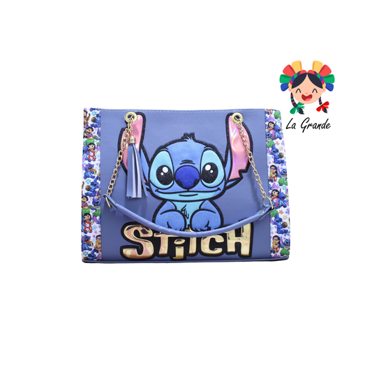 038 STICH LUCCIANA Bolsa Azul Mezclilla Casual Cuadrada con Cadena para Dama