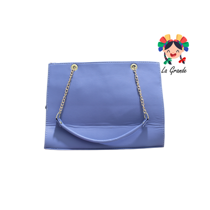 038 STICH LUCCIANA Bolsa Azul Mezclilla Casual Cuadrada con Cadena para Dama