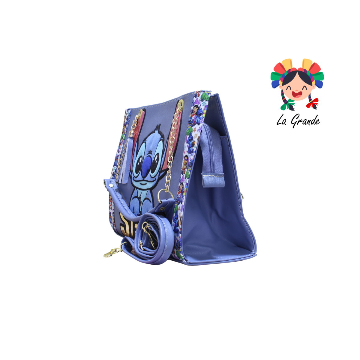 038 STICH LUCCIANA Bolsa Azul Mezclilla Casual Cuadrada con Cadena para Dama