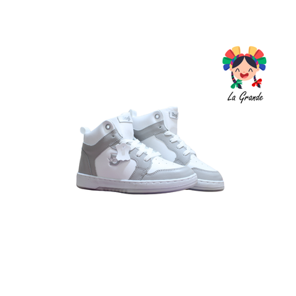 7570 DOGI Bco Gris Piel Tenis Escolar para Dama y Joven