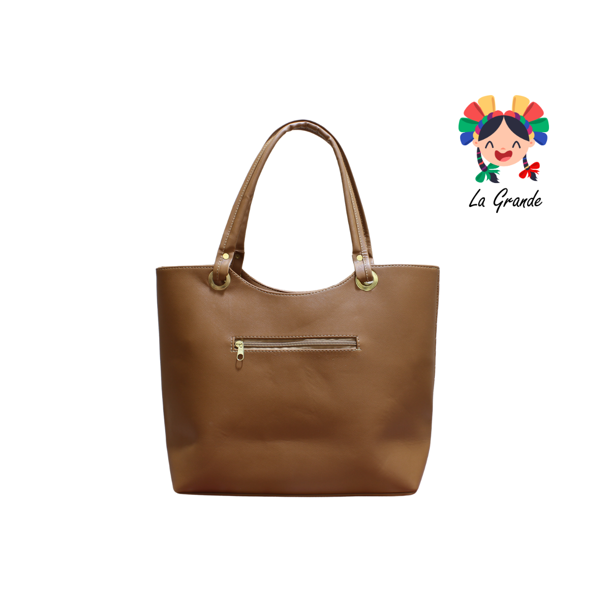058 TONY Bolsa Grande Camel con Rombos Enfrente para Dama