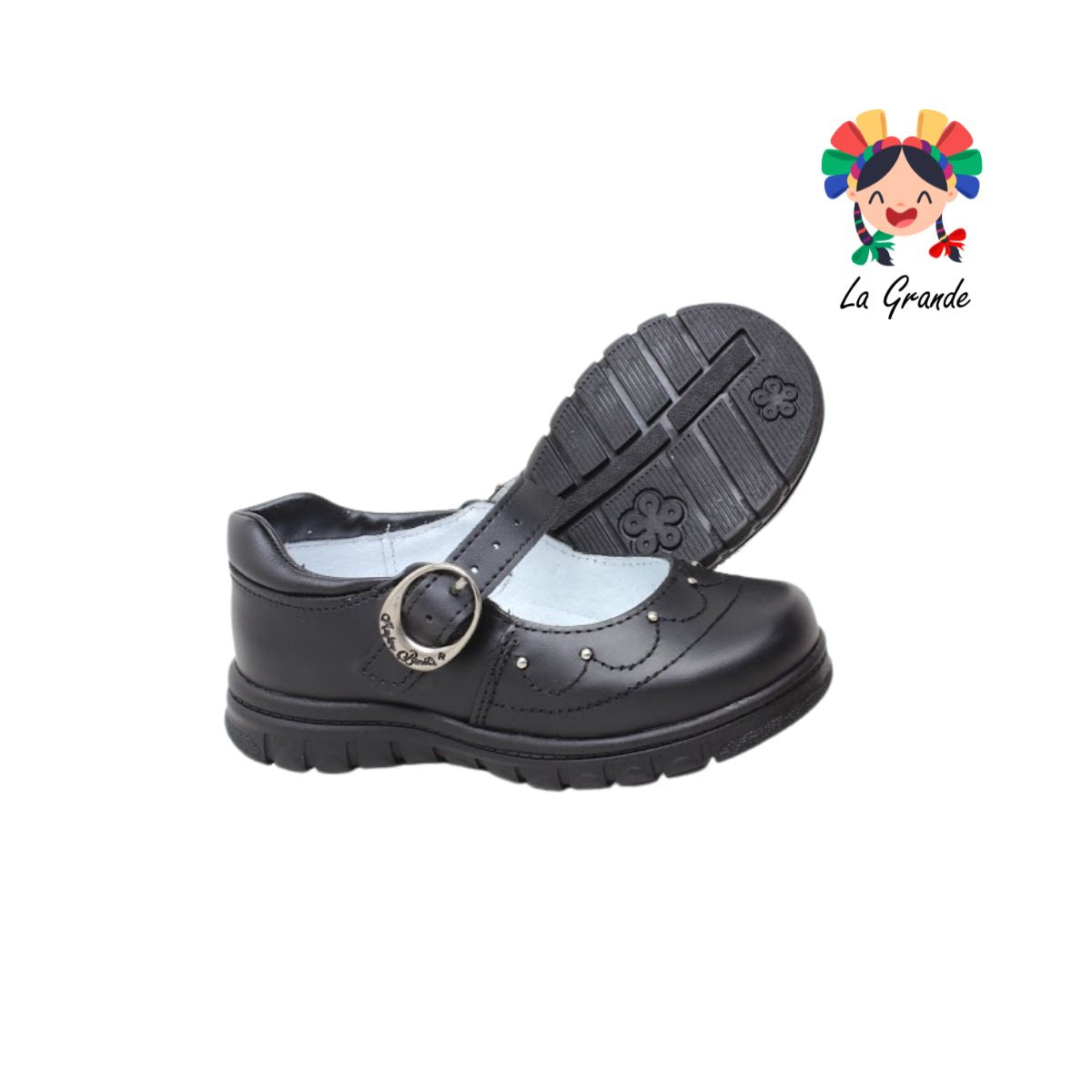 1504 MUJER BONITA Negro Piel Zapato Escolar para Niña