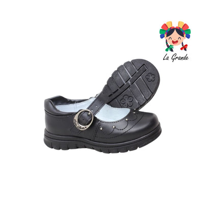 1504 MUJER BONITA Negro Piel Zapato Escolar para Niña