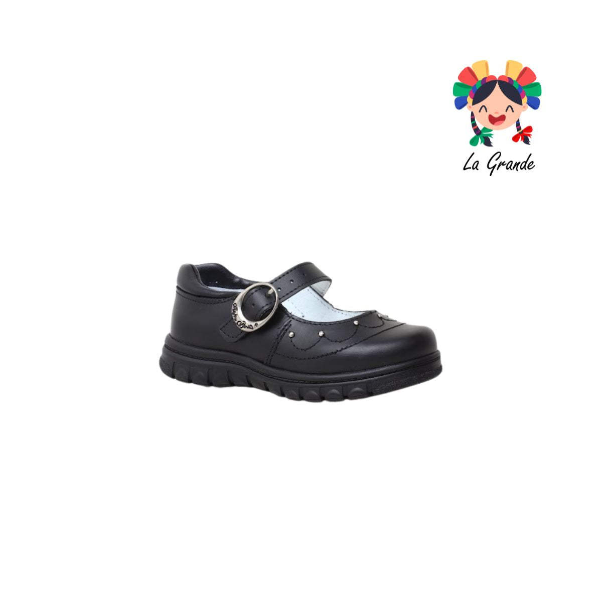 1504 MUJER BONITA Negro Piel Zapato Escolar para Niña
