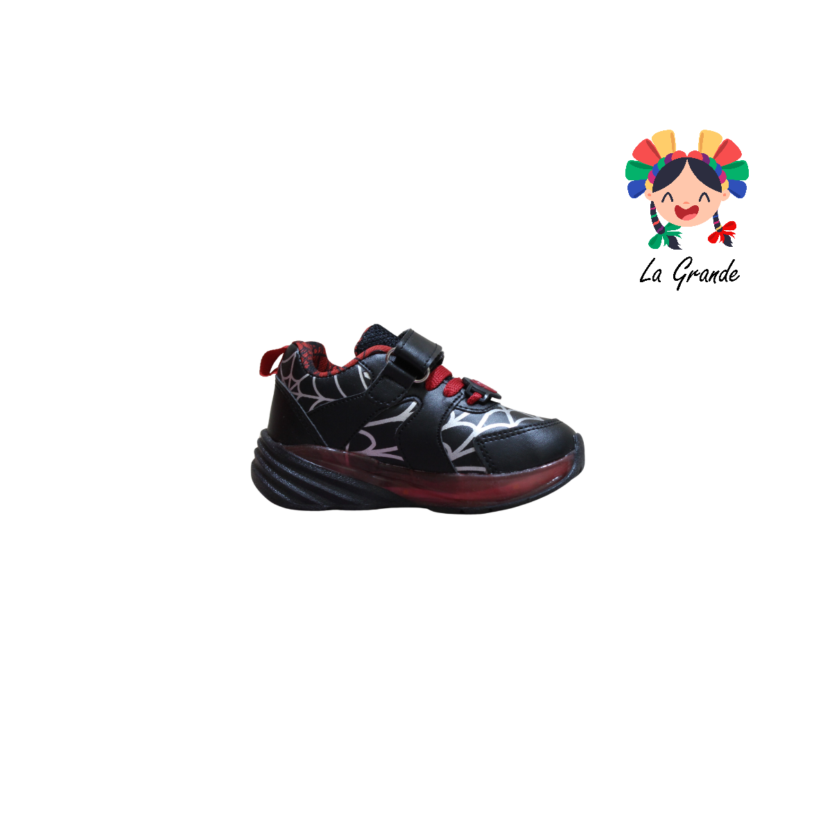 1727 KINGS-LU Negro Rojo Sintético Tenis Casual con Luz Led para Niño