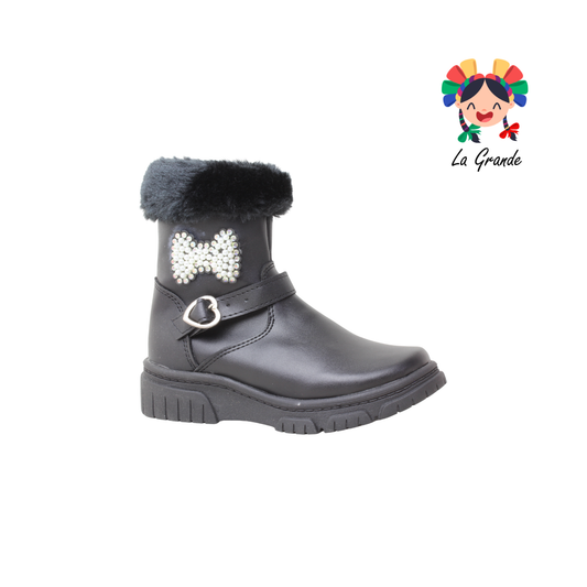 150 ERANDI Negro Napa Bota con Peluche para Niña