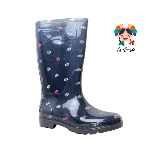 1515 TOP MODA Negro Nila Flores Bota de Hule para Dama