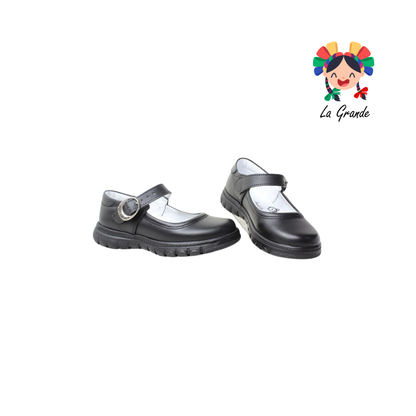 1530 MUJER BONITA Negro Piel Zapato Escolar para Niña