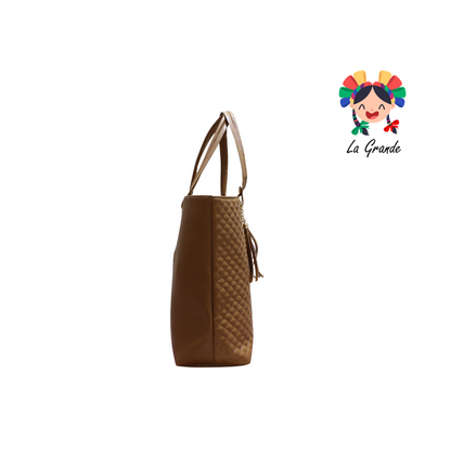 058 TONY Bolsa Grande Camel con Rombos Enfrente para Dama