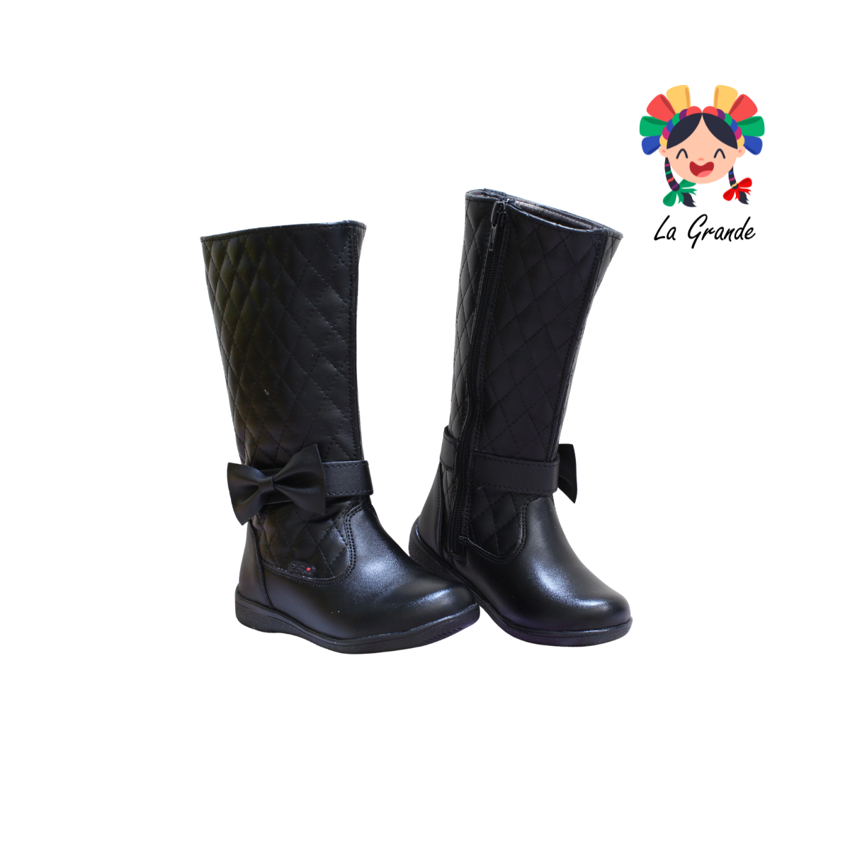 759N LADY FLORES Negro Napa Bota Alta para Niña