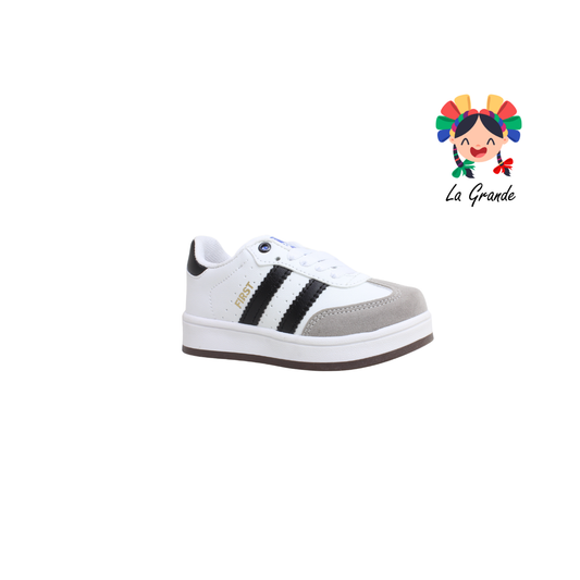 16000 FIRST Bco Gris Ngo Sint Tenis Casual para Bebé, Niña y Niño