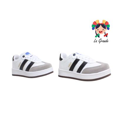 16000 FIRST Bco Gris Ngo Sint Tenis Casual para Bebé, Niña y Niño