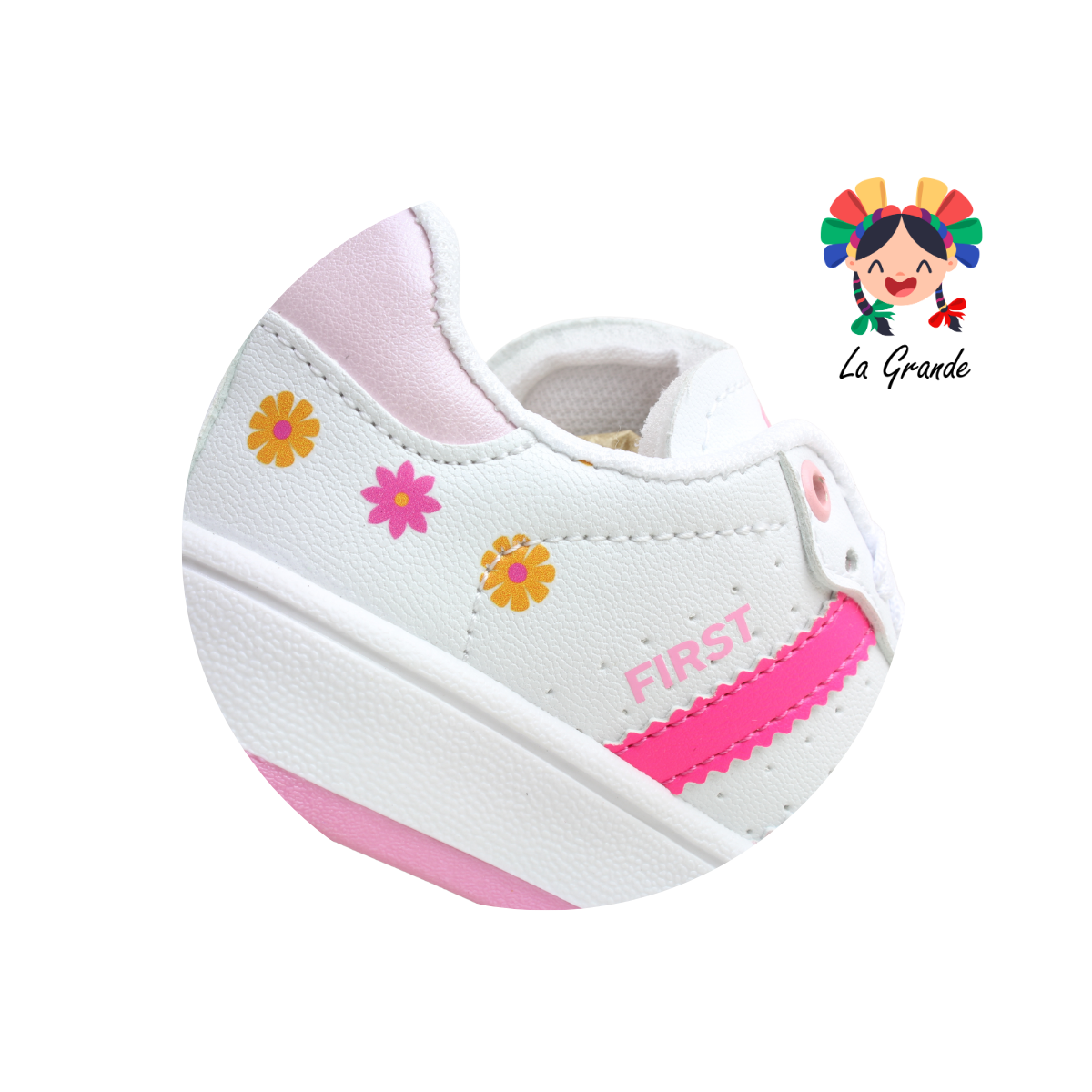 16000 FIRST Bco Gris Rosa Sint Tenis Casual para Bebé, Niña y Niño