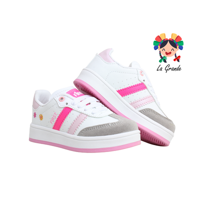 16000 FIRST Bco Gris Rosa Sint Tenis Casual para Bebé, Niña y Niño
