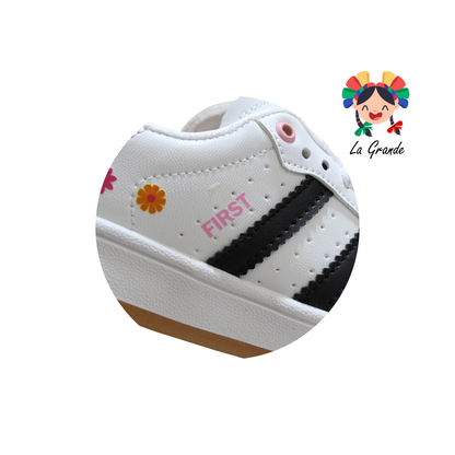 16000 FIRST Bco Gris Ngo Flores  Sint Tenis Casual para Niña