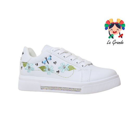 1601 FRIDAYS Blanco Bordado Sint Tenis tipo Choclo Escolares para Dama