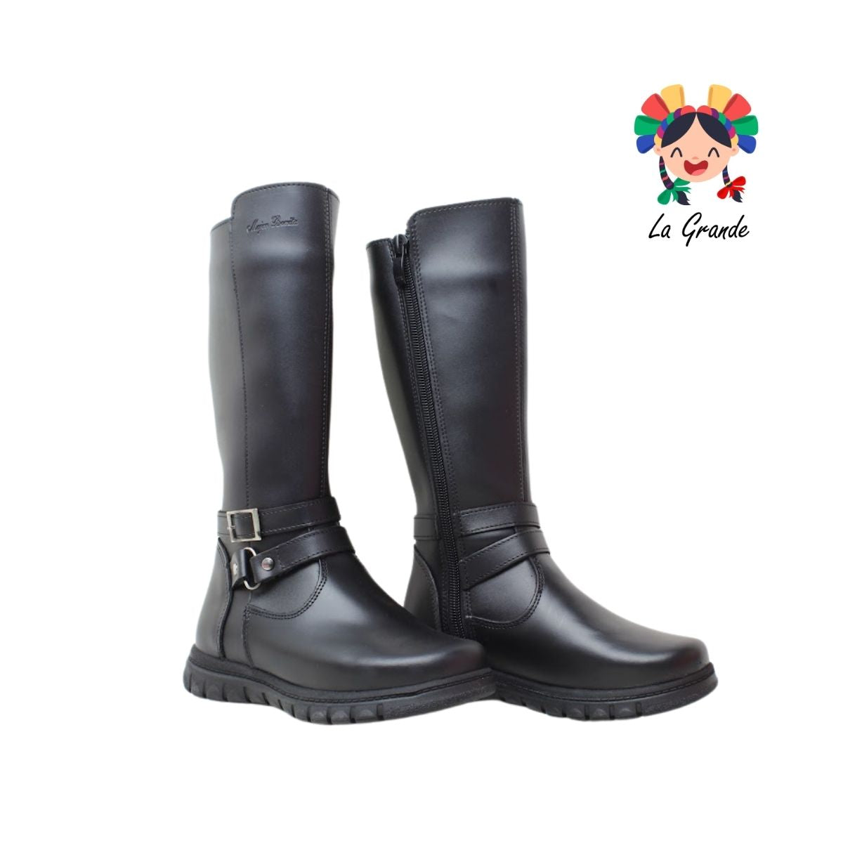 1604 MUJER BONITA Negro Sint Bota Alta para Niña