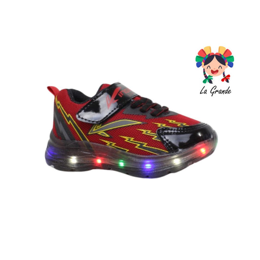1610 KINGS-LU Rojo Negro Sint Tenis Casual con Luces Led para Niño