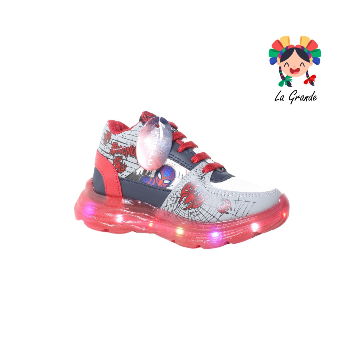 1692 KINGS-LU Gris Bco Mno Rojo Tenis con Luces Led  para Niño