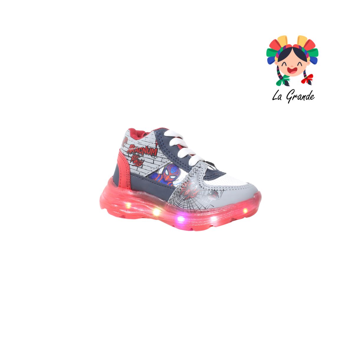 1692 KINGS-LU Gris Bco Mno Rojo Tenis con Luces Led  para Niño