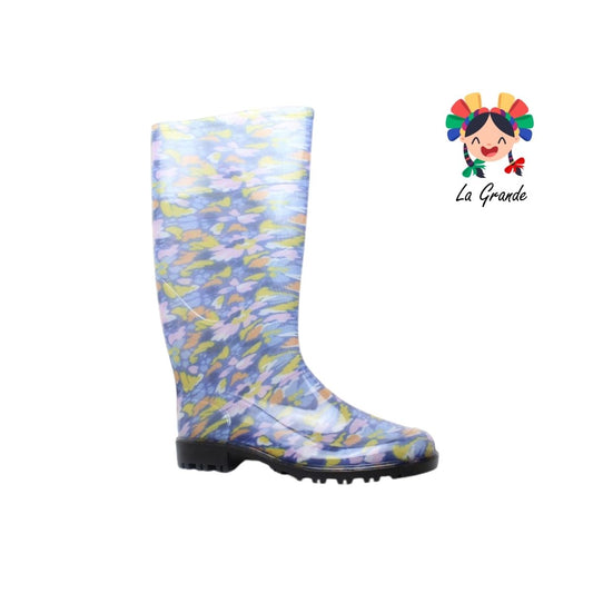 1652 TOP MODA Azul Flores Verano Bota de Hule para Dama