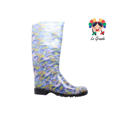 1652 TOP MODA Azul Flores Verano Bota de Hule para Dama