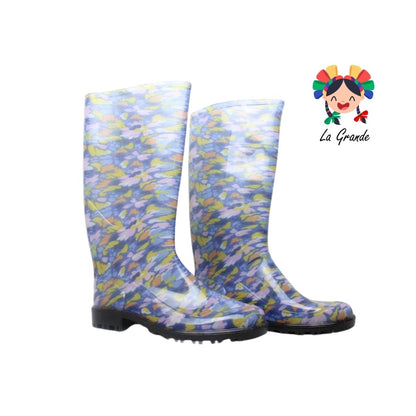 1652 TOP MODA Azul Flores Verano Bota de Hule para Dama