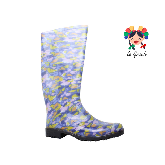 1652 TOP MODA Flores Bota larga de Hule contra agua para Dama