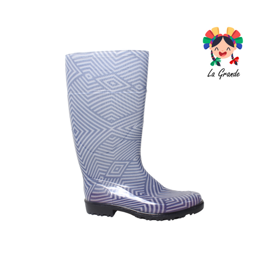 1652 TOP MODA Rombos Azul Bota de Hule para Dama