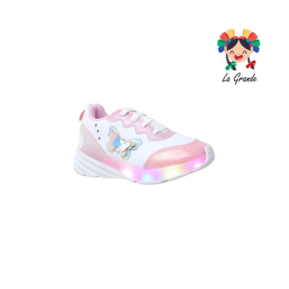 1737 KINGS-LU Blanco Rosa Sintético Tenis Casual con Luz Led para Niña