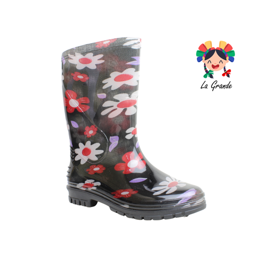 1601-14 EVA GREEN Negro Negro de Colores Bota de Hule para Dama