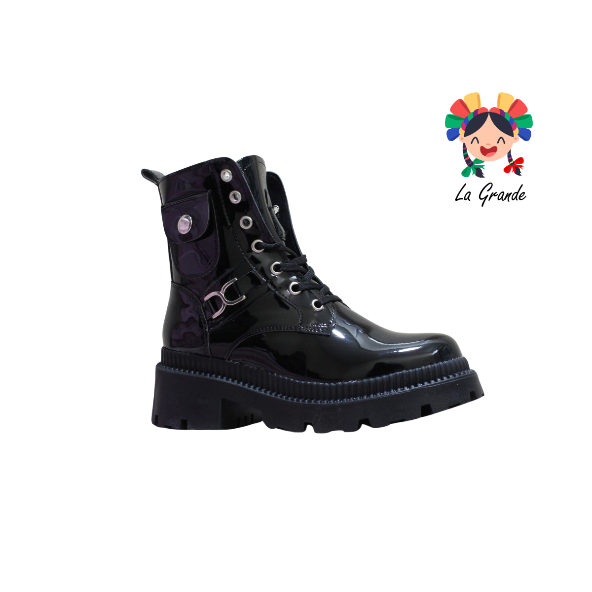 3709 MODELS Negro Charol Bota Casual para Dama