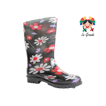 1601-14 EVA GREEN Negro Negro de Colores Bota de Hule para Dama