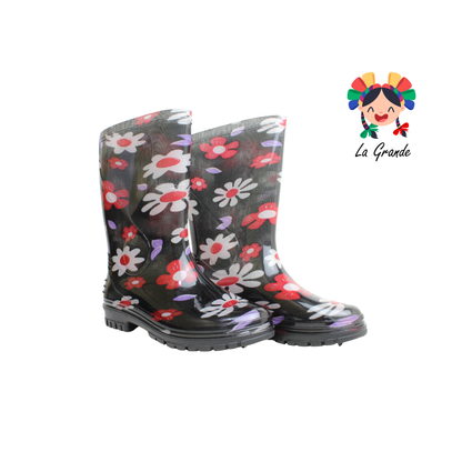 1601-14 EVA GREEN Negro Negro de Colores Bota de Hule para Dama